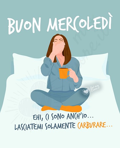 Buon mercoledì simpatico e divertente, con ragazza assonnata