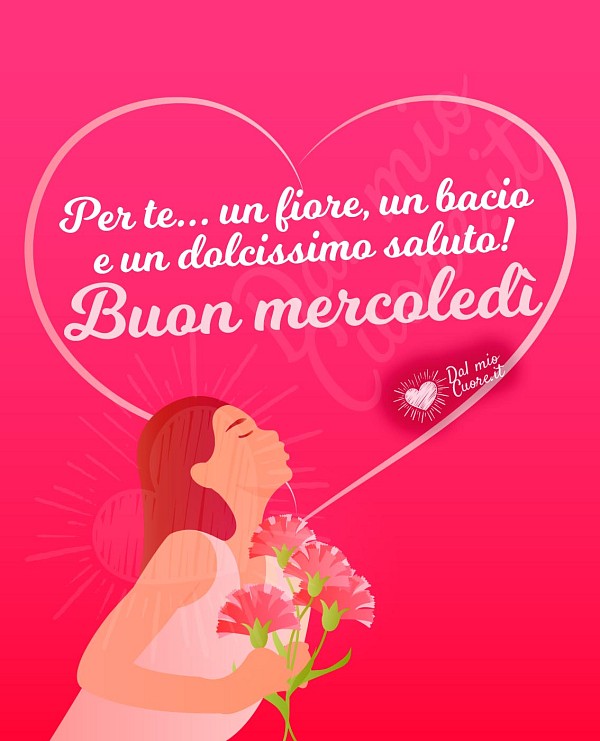 Buon mercoledì affettuoso con cuori e fiori