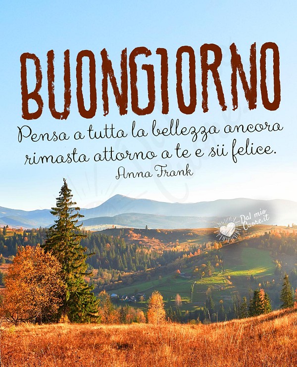 Buongiorno (Frasi). Pensa a tutta la bellezza ancora rimasta attorno a te e sii felice