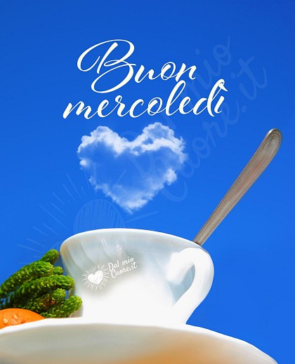 Imm buon mercoledì con tazzina di caffe e nuvola a forma di cuore