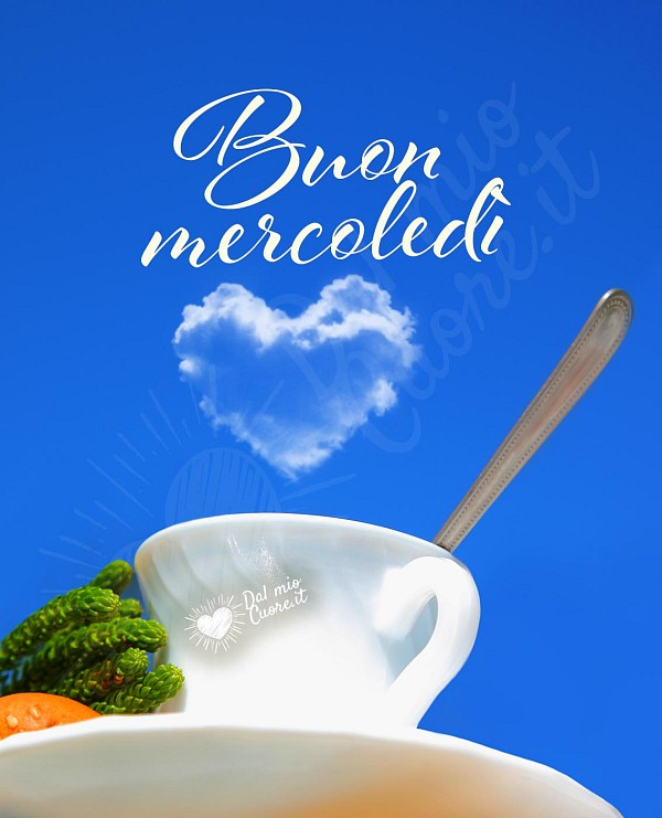 Imm buon mercoledì con tazzina di caffe e nuvola a forma di cuore