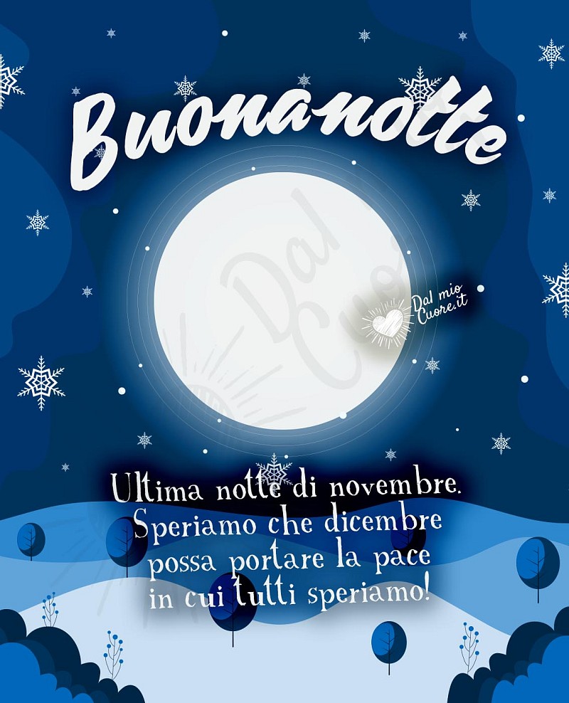 Buonanotte. Ultima notte di novembre. Speriamo che dicembre possa portare la pace in cui tutti speriamo!