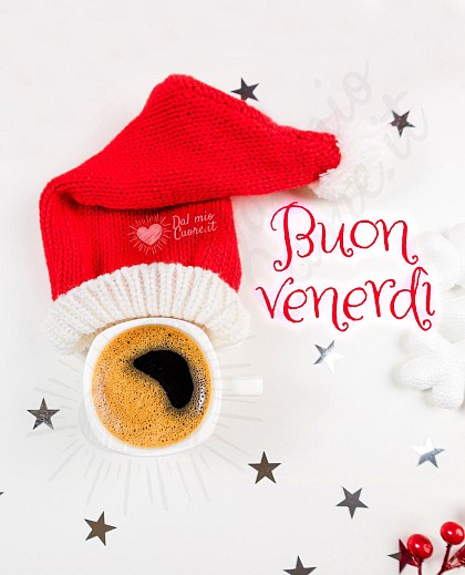 Buon venerdì di Natale con caffè e berretto