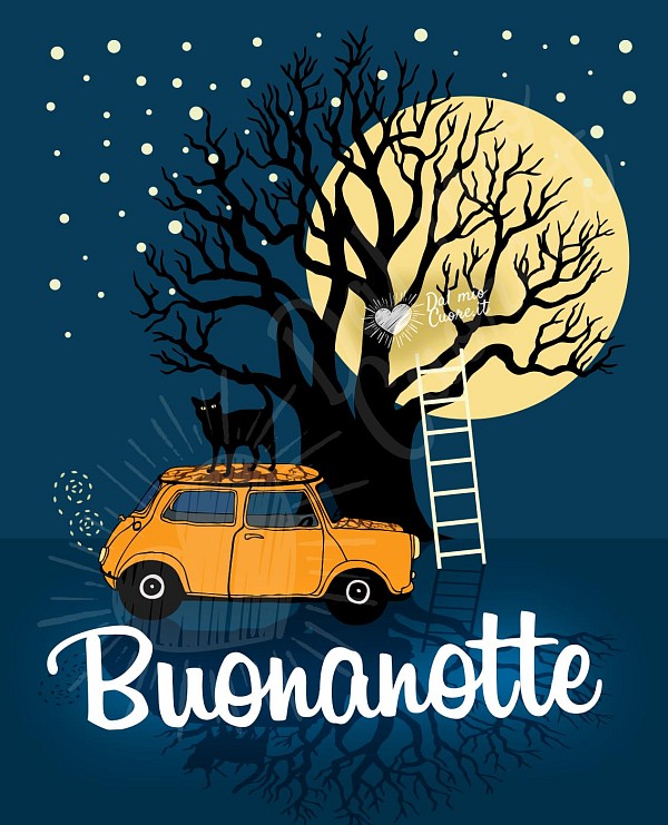 Buonanotte con albero e luna