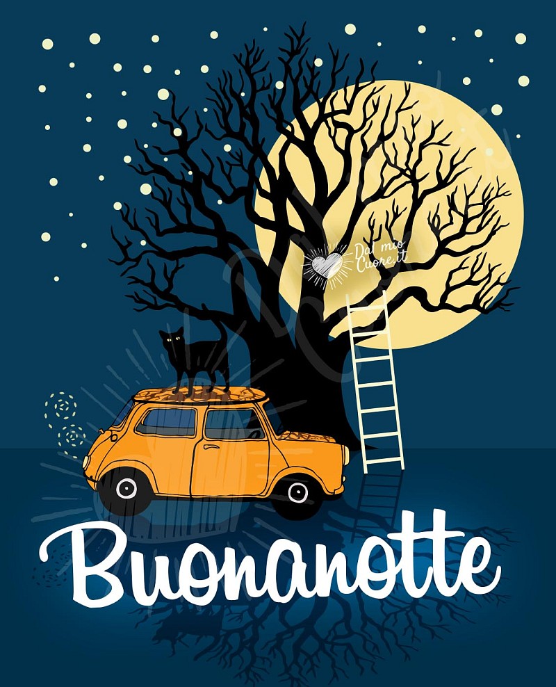 Buonanotte con albero e luna
