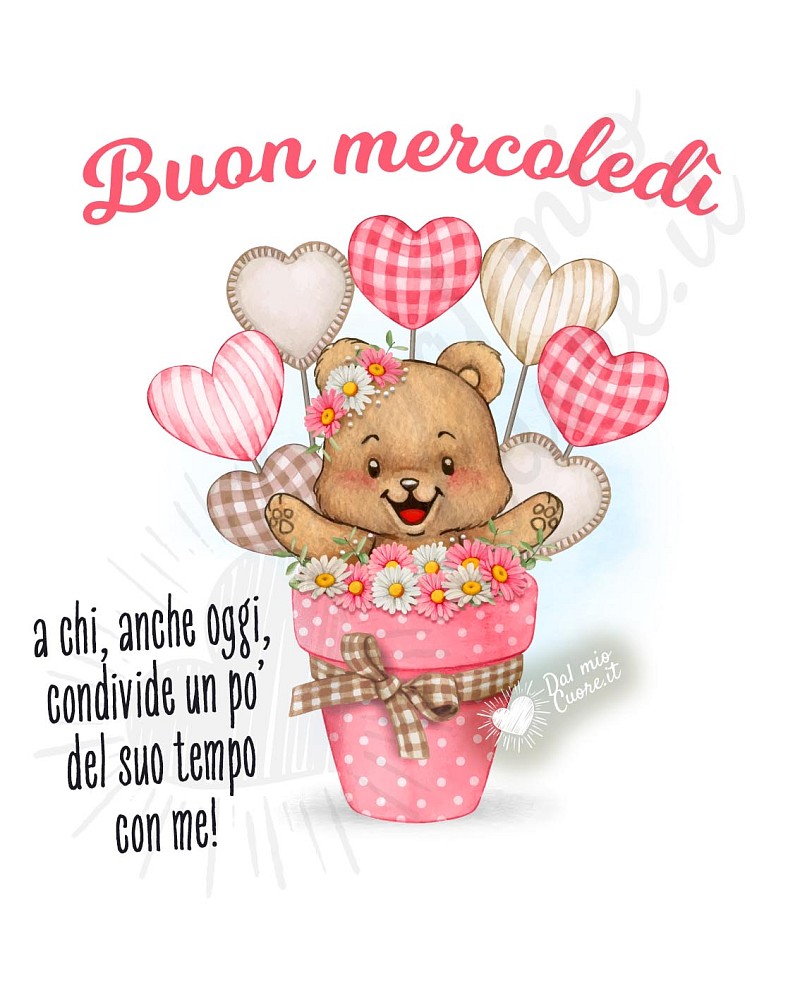 Buon mercoledì affettuoso con orsetto e cuoricini