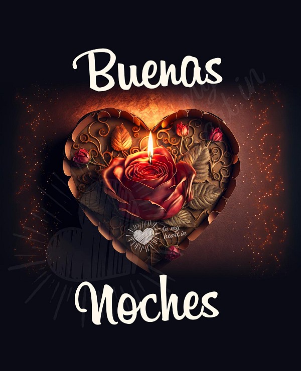 Imagen de buenas noches con una vela en forma de corazón