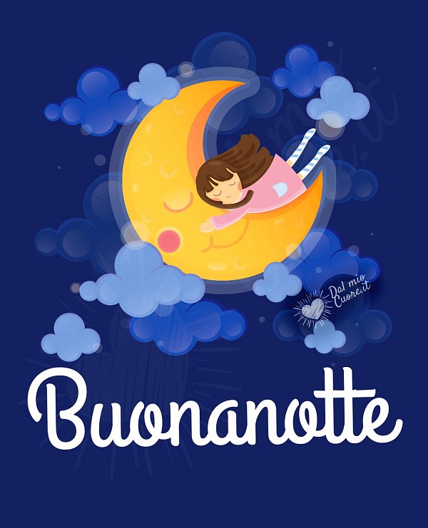 Immagine Buonanotte con ragazza aggrappata alla luna