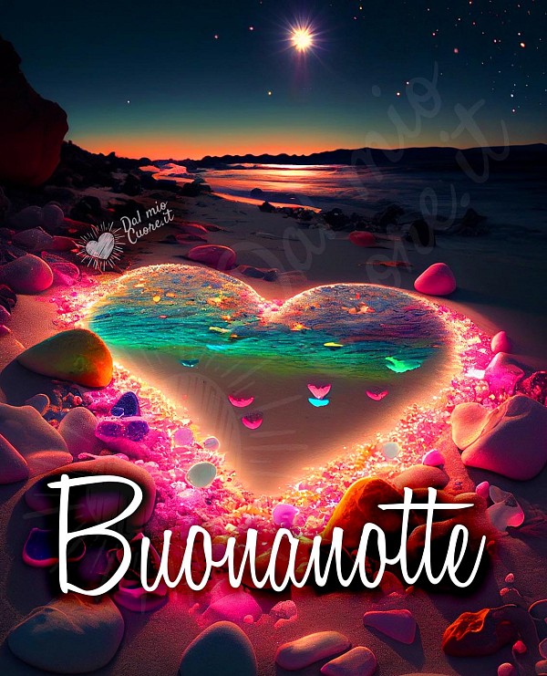 Immagine Buonanotte con cuore sulla spiaggia