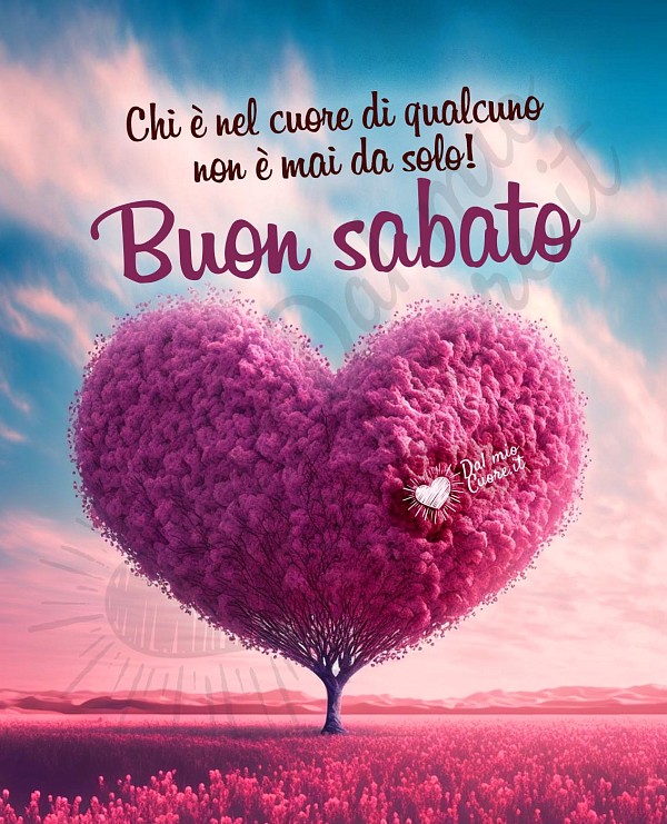 Frase di buon sabato e albero a forma di cuore