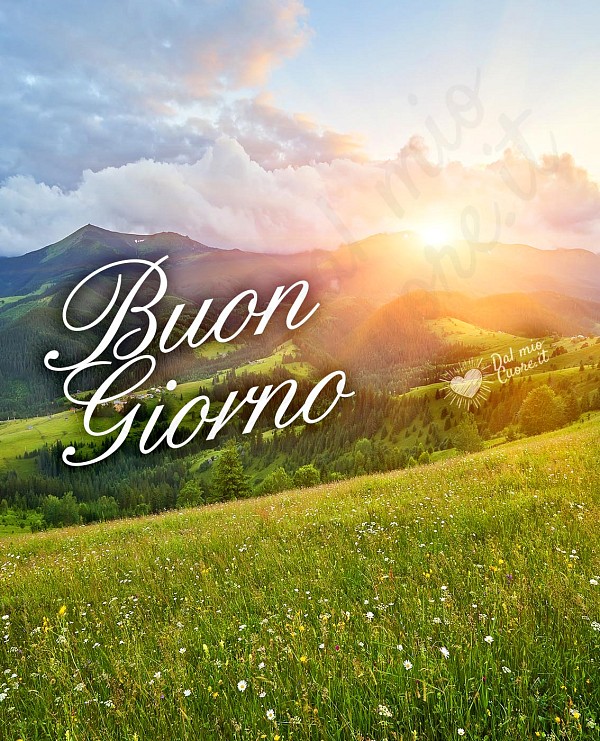 Buon giorno con paesaggio primaverile e alba