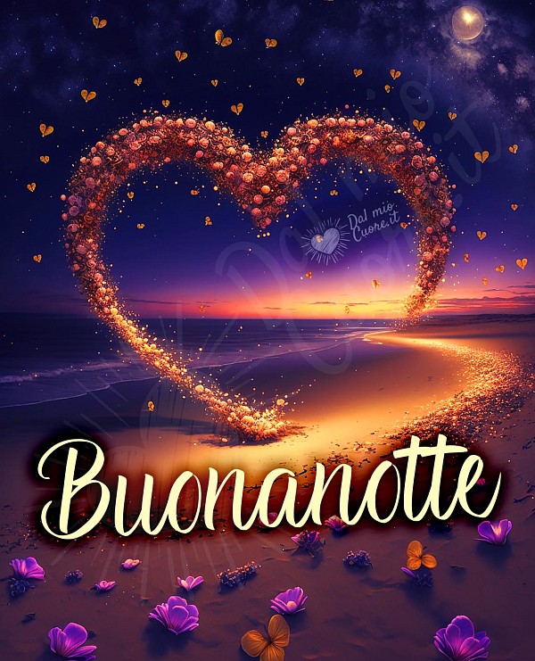 Immagine Buonanotte con cuore fatto di fiori