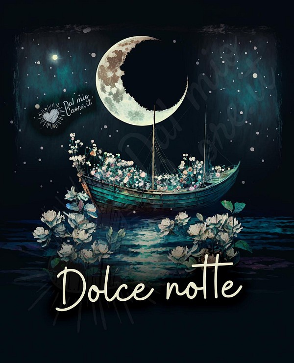 Dolce notte con barca sul mare sotto la luna