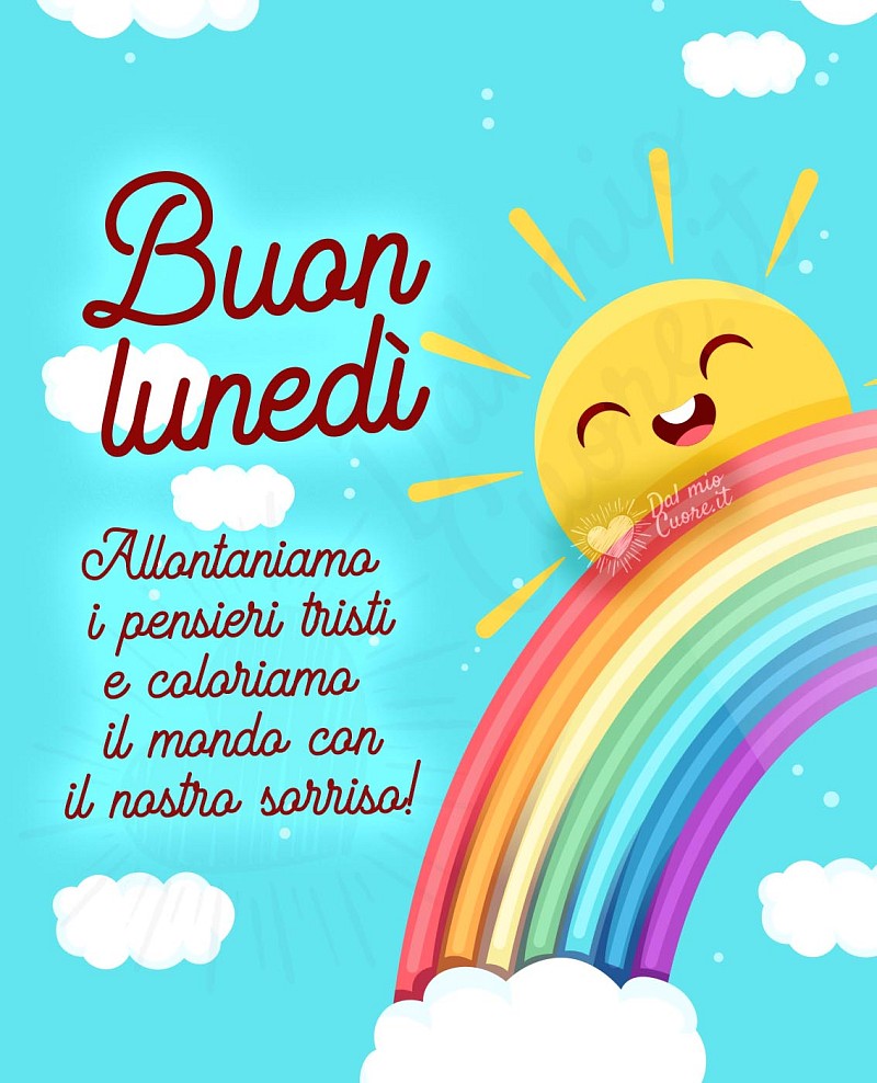 Buon lunedì con arcobaleno e frase sulla felicità