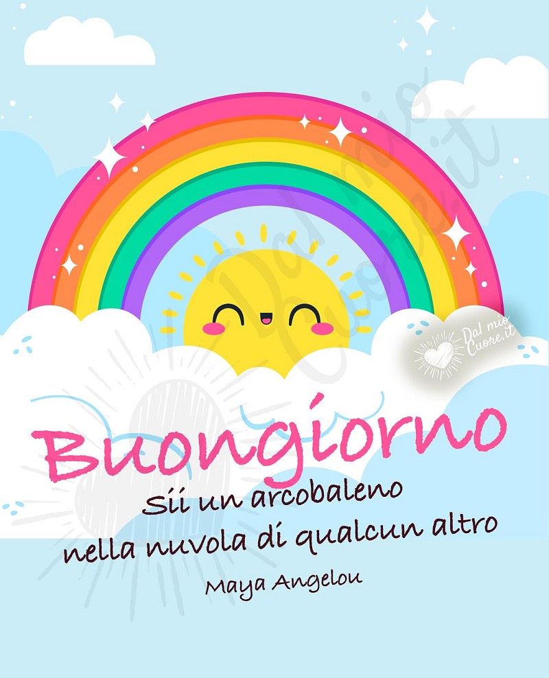 Buongiorno con frase su arcobaleni e felicità