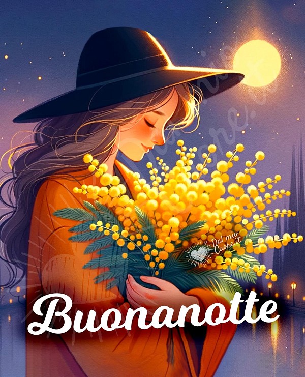 Buonanotte con donna e mimose