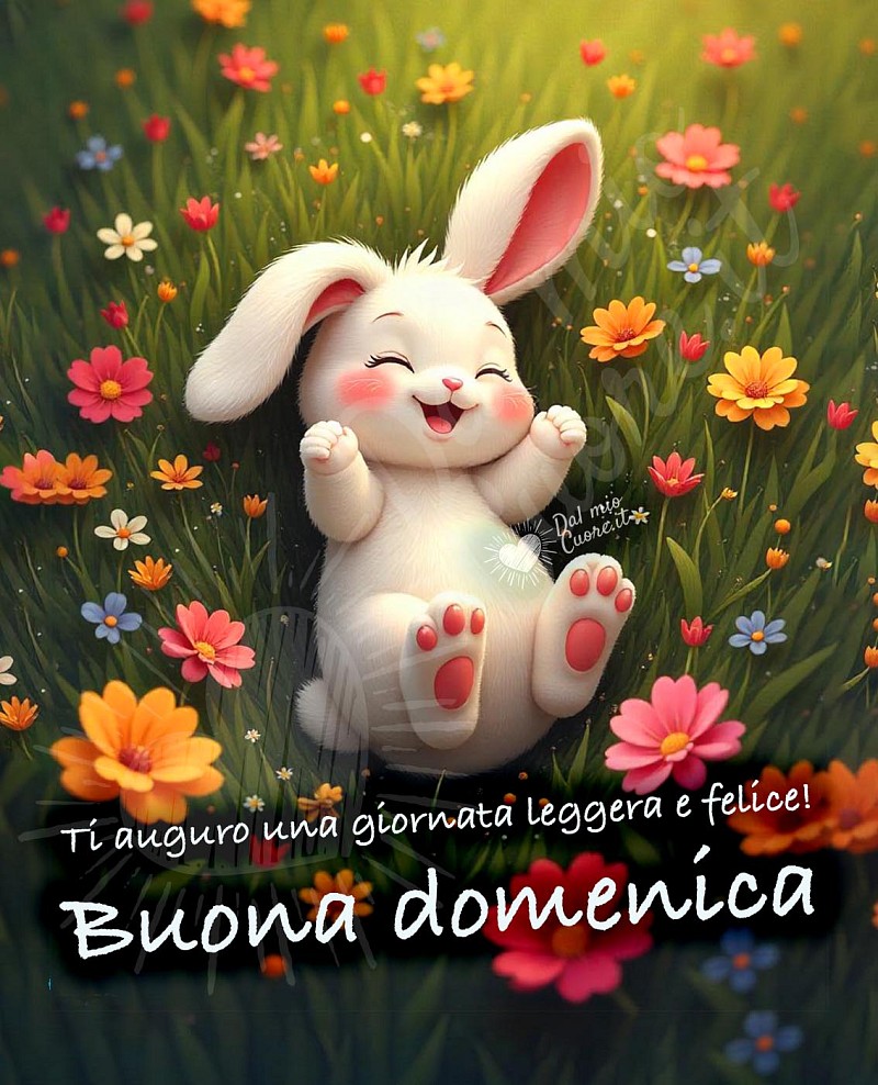 Buona domenica con coniglietto tra i fiori