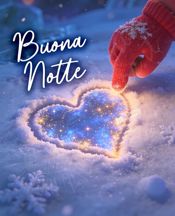 Buonanotte invernale con cuore sulla neve