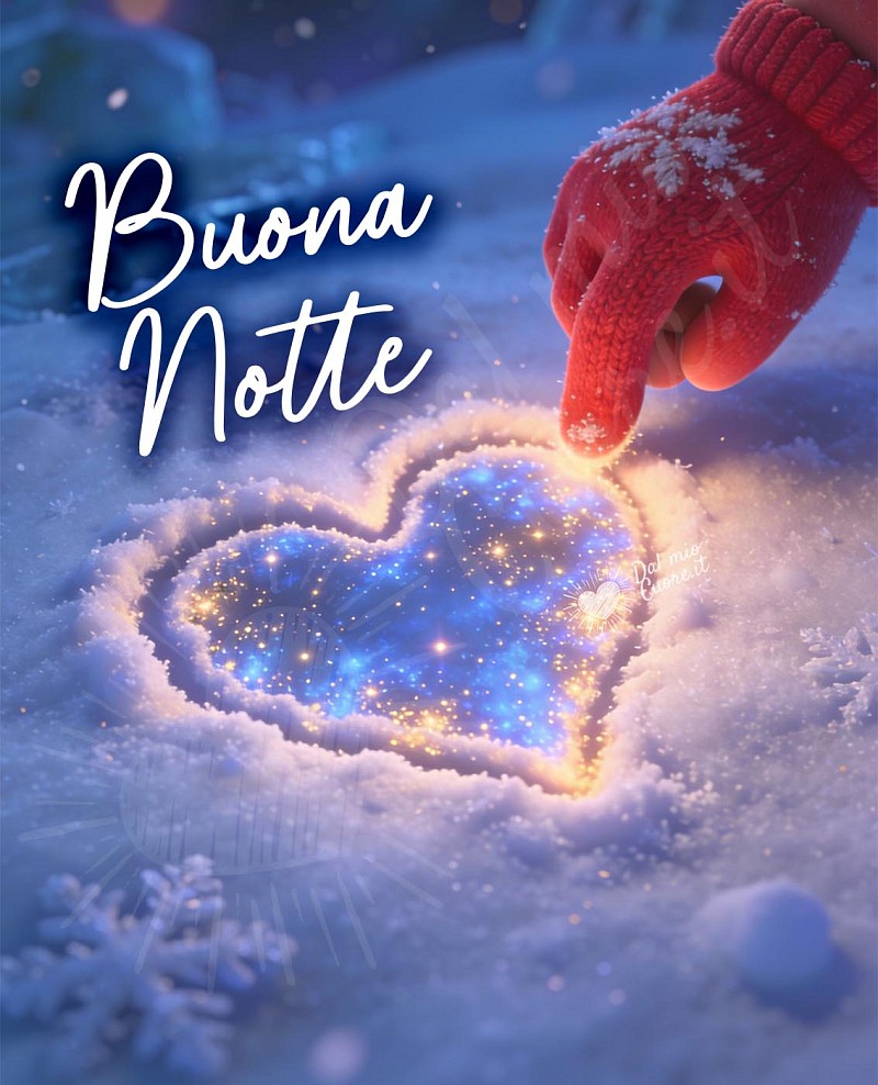 Buonanotte invernale con cuore sulla neve