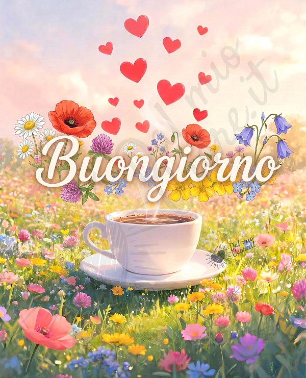 Buongiorno primaverile con caffè e fiori